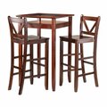 Winsome 42.13 x 25.59 x 25.59 in. Halo Pub Table Set with 2 V-Back Stools, Antique Walnut - 3 Piece 94586